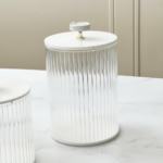Corrugated Lucite Cookie Jar with Leatherette Handle