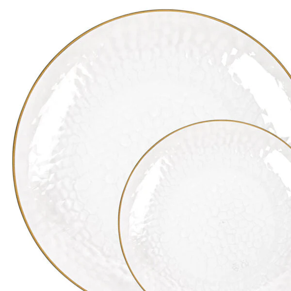 32 Piece Combo Clear Hammered Round Plastic Dinnerware Set (16 Servings) - Organic Hammered